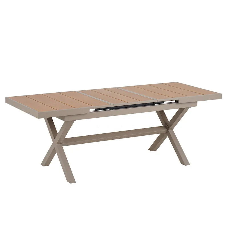 7-delige uitschuifbare eethoek voor buiten met uitschuifbare tafel en 6 stoelen met armleuningen
