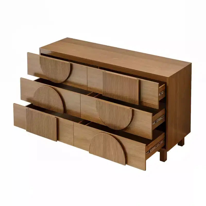 Moderne geometrische Kommode mit 6 Schubladen, breiter Stauraumschrank mit Halbkreismuster für Schlafzimmer und Wohnzimmer