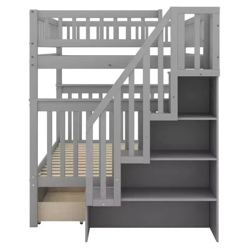 Stapelbed met twee tweepersoonsbedden, twee opberglades en opbergplanken, voor de slaapkamer van kinderen, tieners en volwassenen