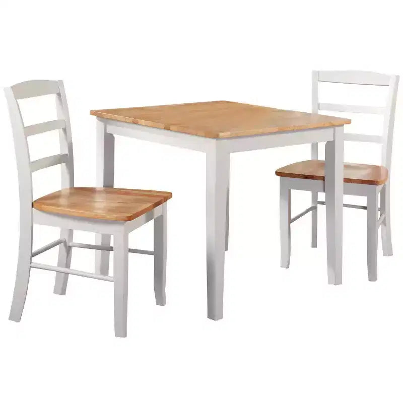 Set da pranzo con tavolo e 2 sedie con schienale a scala, bianco/naturale ¨C International Concepts: legno massello, quadrato, non allungabile