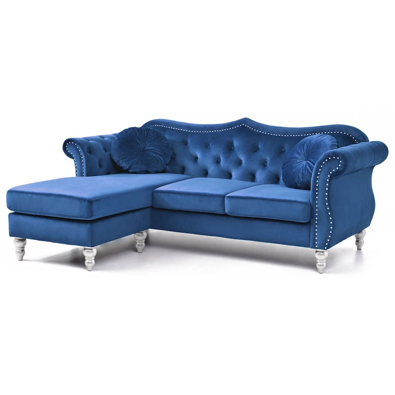 Hollywood-fluwelen bank met omkeerbare chaise longue