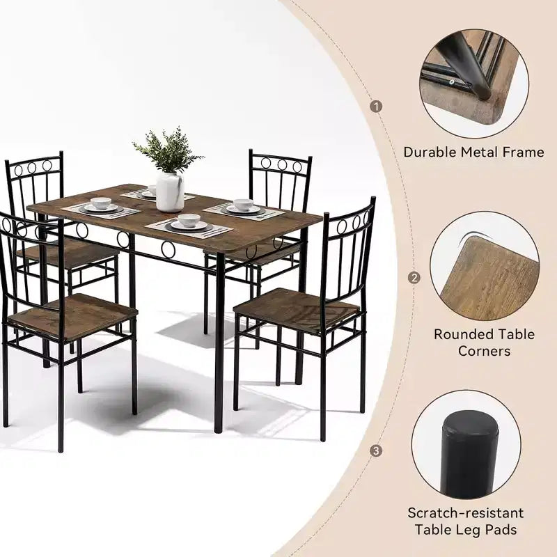 Dyonery rechthoekige eettafelset voor 4 personen, 5-delige keukentafelset met 4 stoelen, eettafelset, ruimtebesparende keukentafelset voor kleine ruimtes