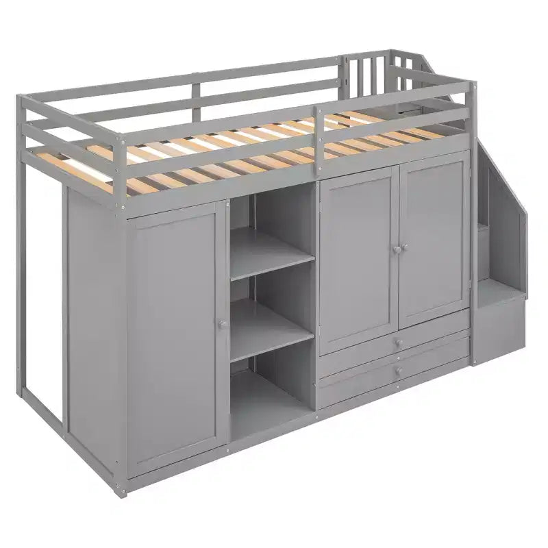 93.3 Functional Loft Bed with Wardrobes, Shelves, Drawers and Storage Ladder