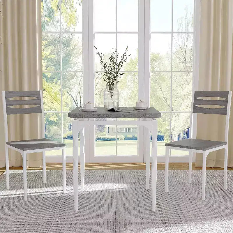Eetset van 3 delen voor kleine ruimtes, tafel en 2 stoelen met spiraalpoten, compacte keukentafelset voor appartementen