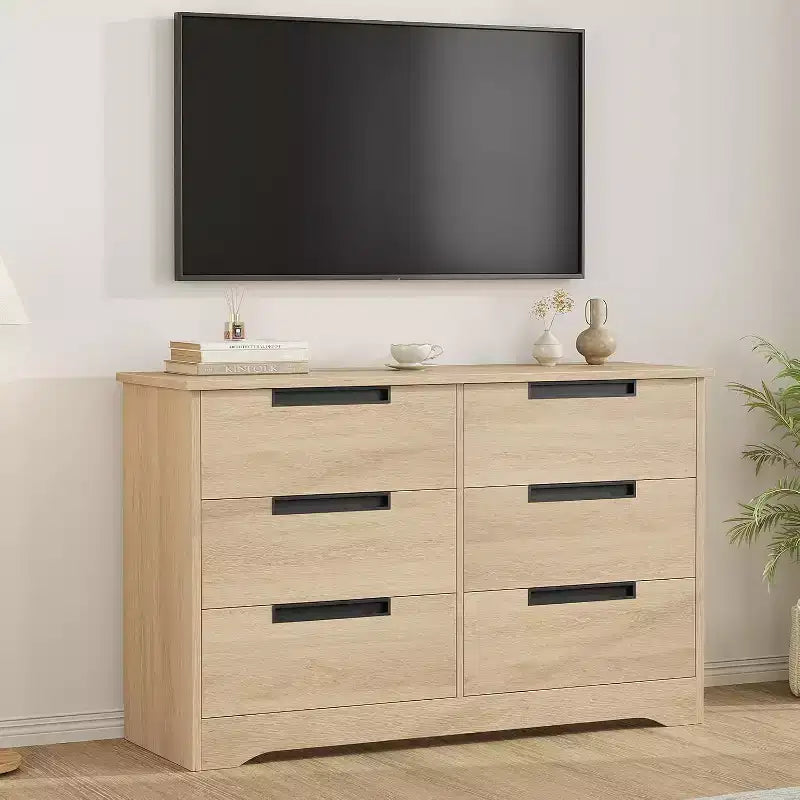 Kommode mit 6 Schubladen fürs Schlafzimmer, 46.8W, aus Holz, mit eingelassenen Griffen, Aufbewahrungsschrank für Kleidung, Kommode oder TV-Ständer für den Flur