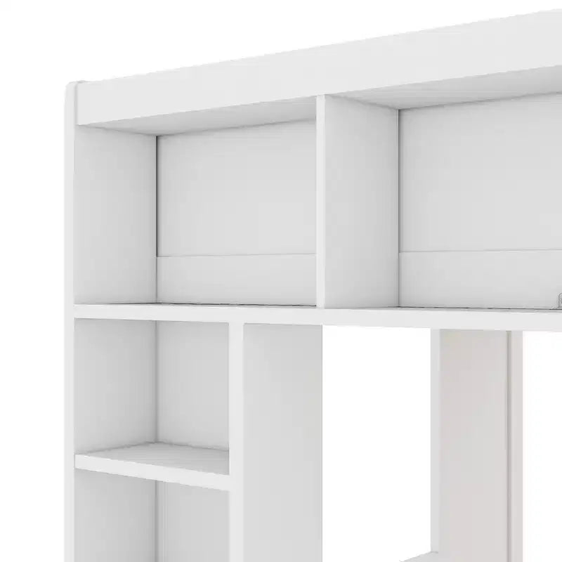 Whisen-Hochbett aus Holz in Queen-Size mit Stauschränken und Regalen