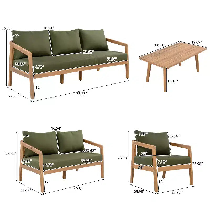 Ensemble de sièges moderne Sunny de Christopher Knight Home, 5 pièces en acacia, avec table rectangulaire à lattes et 7 places