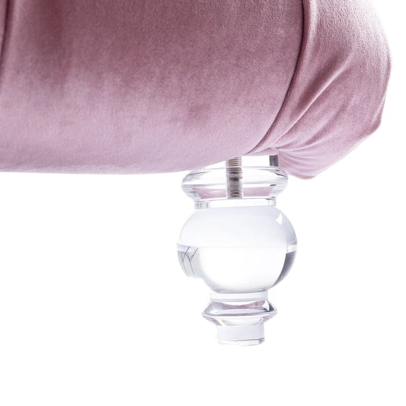 Chaise longue reclinabile imbottita in velluto con bottoni, cuscino e piedini in acrilico