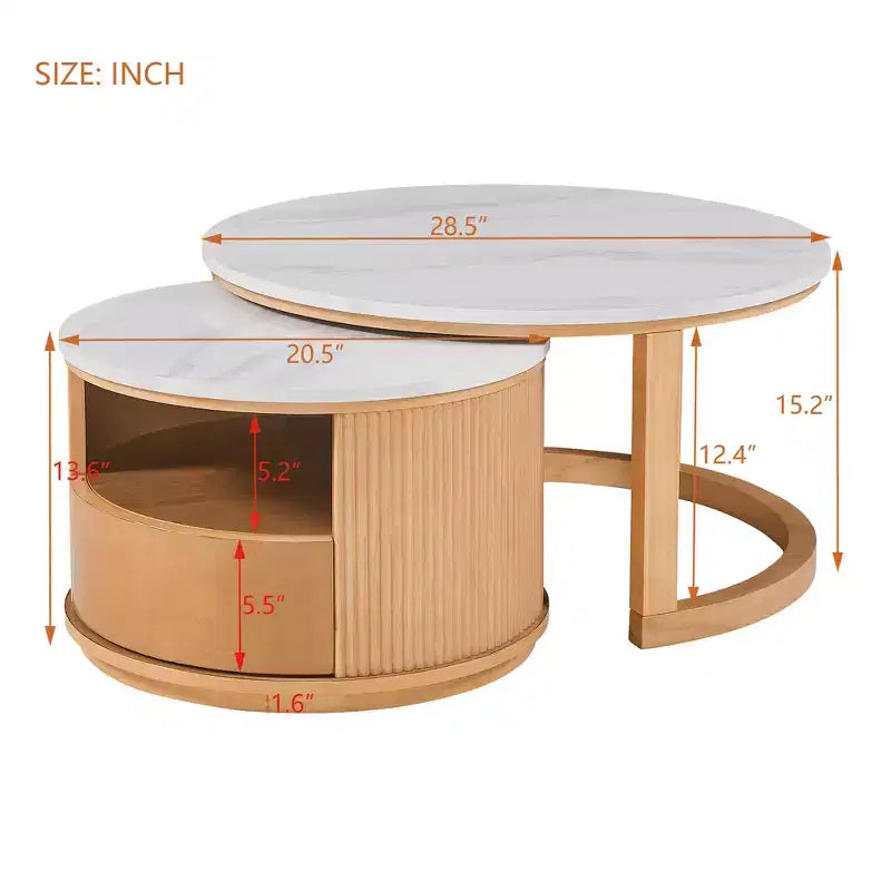 Moderner Satztisch-Couchtisch mit Schublade, runder Wohnzimmertisch mit Stauraum