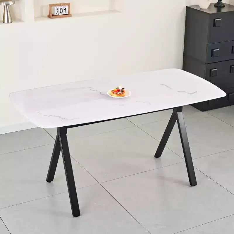 GDFStudio Daniela moderne rechthoekige eettafel van gehard glas met marmerdessin en metalen poten