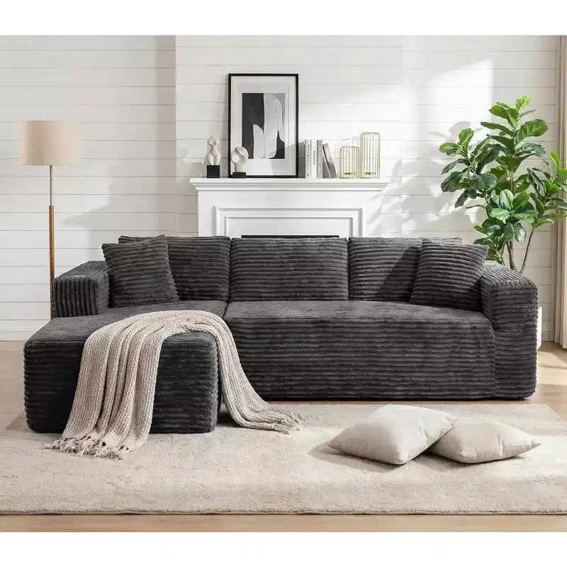 Divano componibile modulare senza struttura Celebalcony 103, chaise longue a forma di L con 2 portabicchieri, divani nuvola in morbido velluto a coste per il soggiorno, senza montaggio
