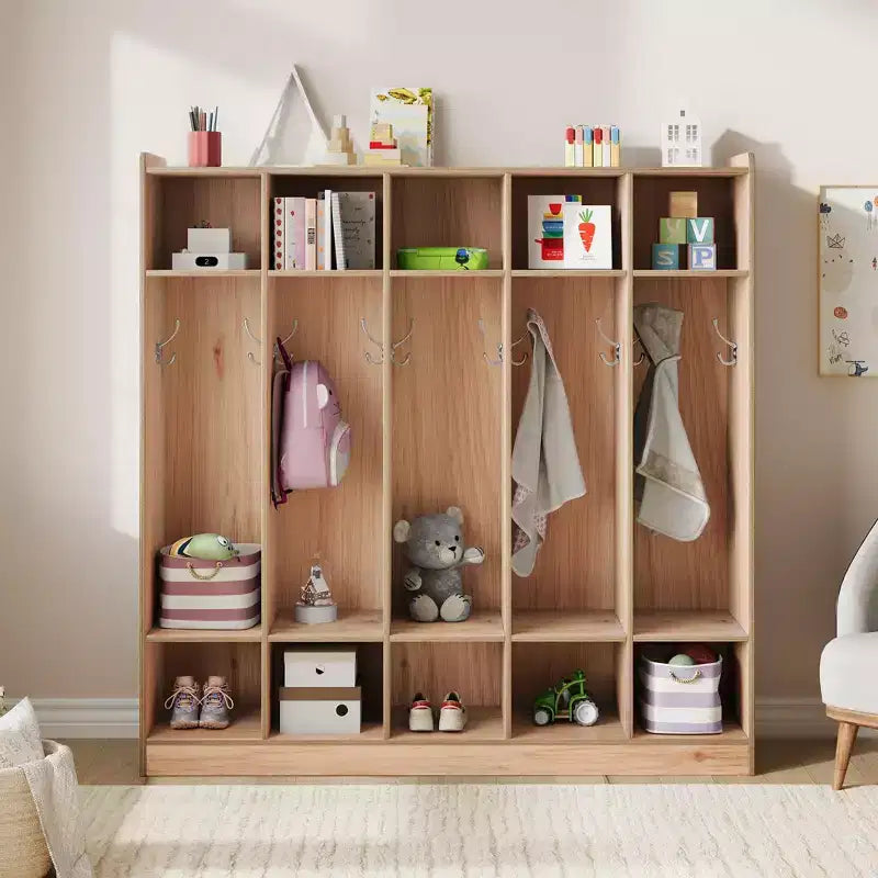 Vestiaire scolaire à 5 sections avec 10 casiers, meuble de rangement avec 10 crochets pour la maison, l’école, la crèche et la maternelle