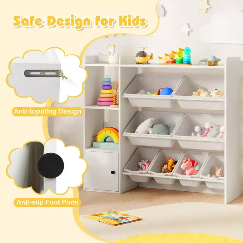 Costway Spielzeugaufbewahrung und Bücherregal für Kinder, Bücherregal aus Holz mit 4 kleinen und 4 großen Boxen, Grau/Weiß