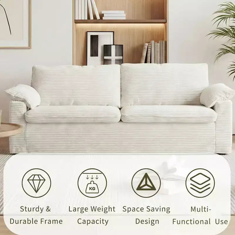 Divanetto a due posti Dyonery 86 Cloud, seduta profonda e cuscini con braccioli larghi, struttura robusta, design ergonomico traspirante
