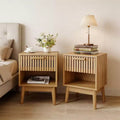 Set di 2 comodini boho con cassetto a righe e ripiano aperto, tavolini compatti in legno da comodino, ideali per piccoli spazi, camera da letto e soggiorno