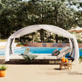 Oaks Aura Outdoor ligbed met kussen, gordijn en kleurrijk sierkussen, loungestoelen van wicker, verstelbare ligstoelen voor de tuin