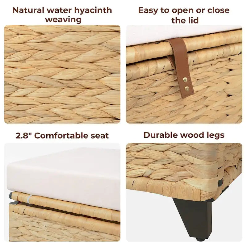 Aufbewahrungsbank aus Korbgeflecht mit Kissen für Schlafzimmer, Wohnzimmer oder Veranda - 18.5 H X 43.3 W X 18.5 D