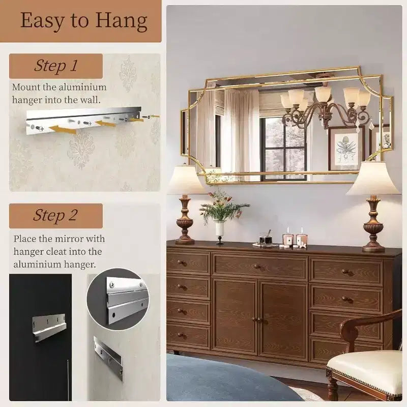 Specchio decorativo da parete dorato in stile classico, smussato e a figura intera, per arredare bagno, soggiorno, camera da letto e cucina