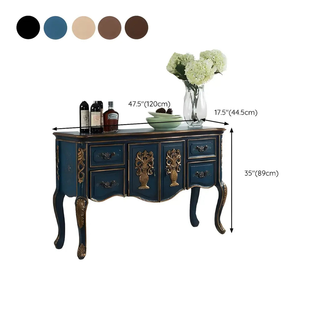 Franse houten koffiekleurige opbergconsoletafel met laden