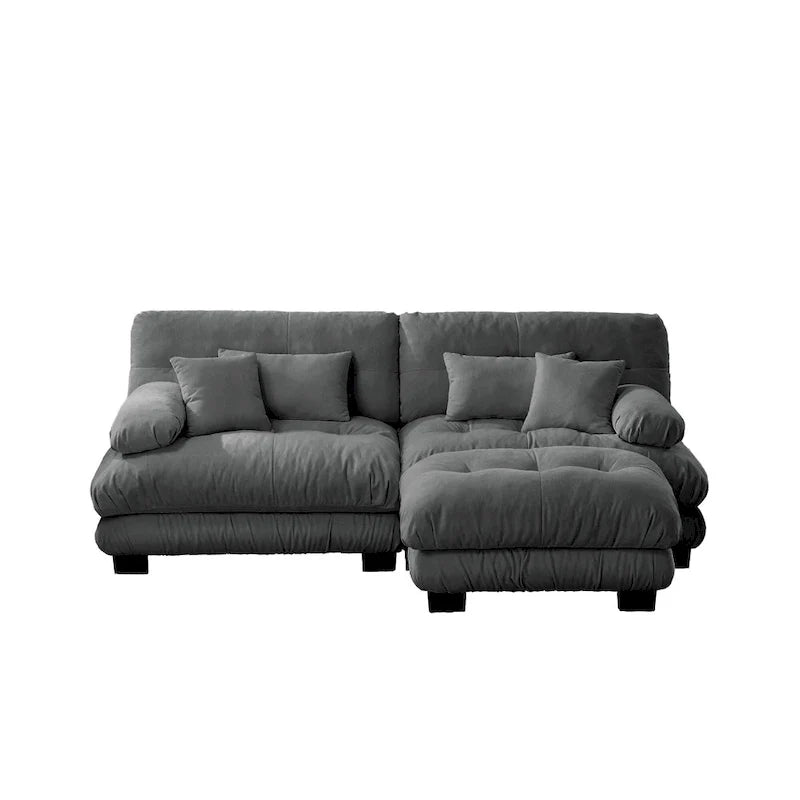 Ecksofa in L-Form, Chenille-Zweisitzer mit Lendenkissen