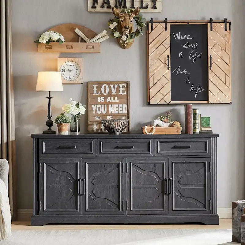 Credenza a buffet in stile rustico, mobile per angolo caffè o bar per vini per sala da pranzo - N/A