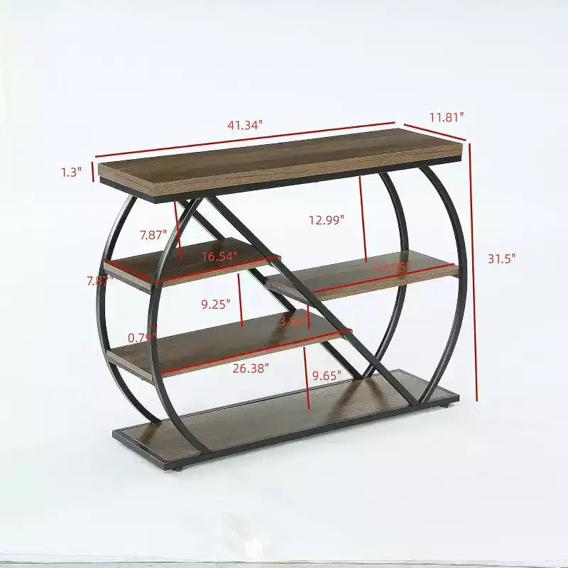 Lantine 41.3 consoletafel, industriële haltafel met 5 niveaus, opbergplanken en gebogen metalen frame, houten haltafel voor de entree