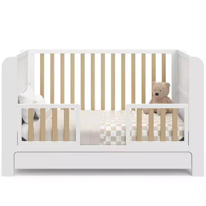 Lit de bébé convertible 4-en-1 avec tiroir et bibliothèques amovibles, sommier réglable