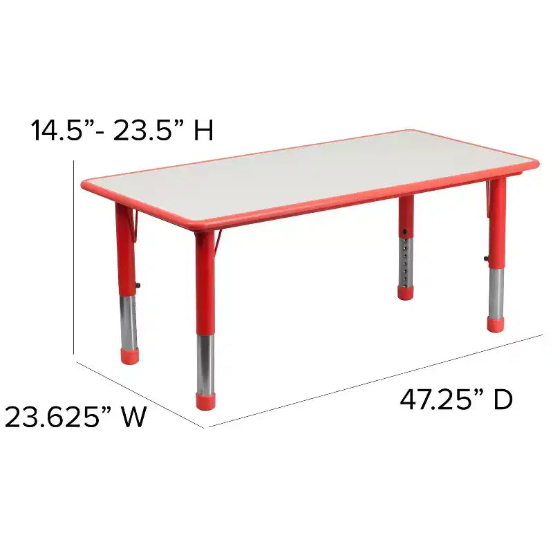 Ensemble table d’activités rectangulaire réglable en hauteur en plastique Emma and Oliver, 23.625W x 47.25L, avec 6 chaises