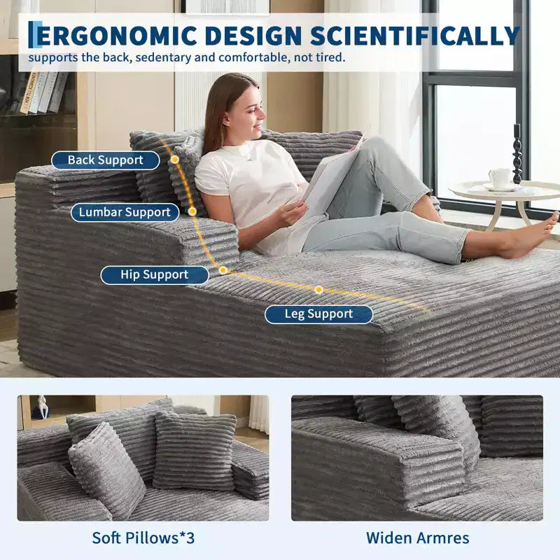 COZONY 49.2 übergroße, umwandelbare Chaiselongue, Cord-Sofasessel/Schlafsofa im Cloud-Design, Belastbarkeit 400 lb