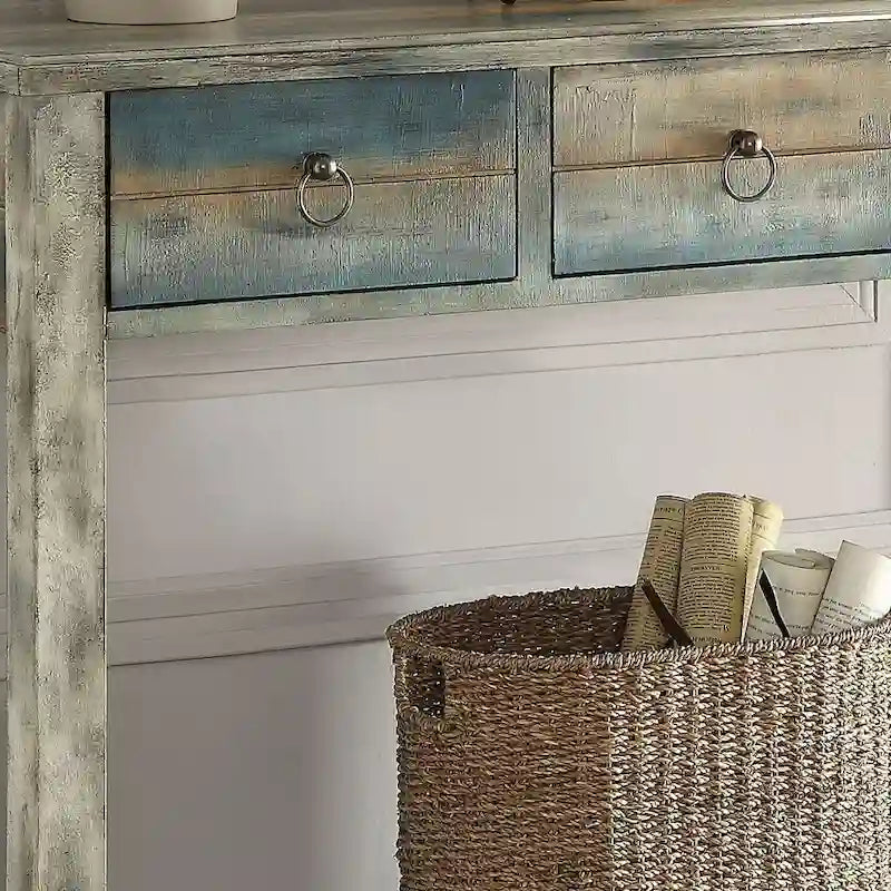 Consoletafel met 3 laden in antiekgrijs en blauwgroen