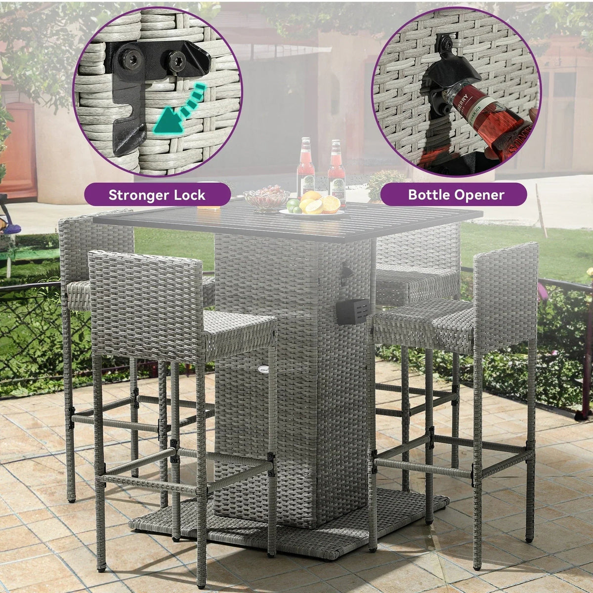 Moasis 5-delige tuinbarset van wicker - 5 stuks