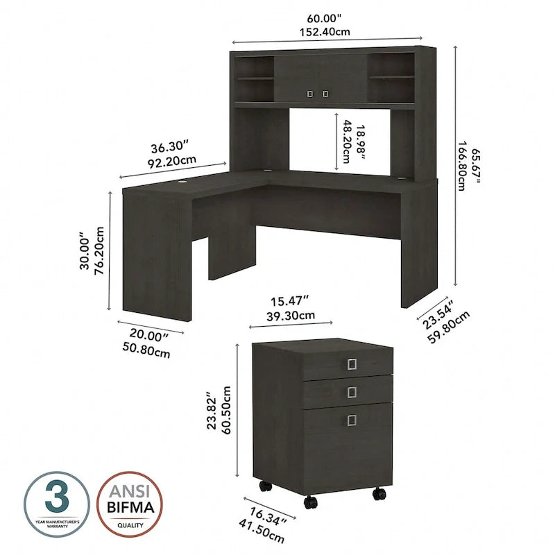 Bureau d’angle L Echo avec rehausse et tiroirs