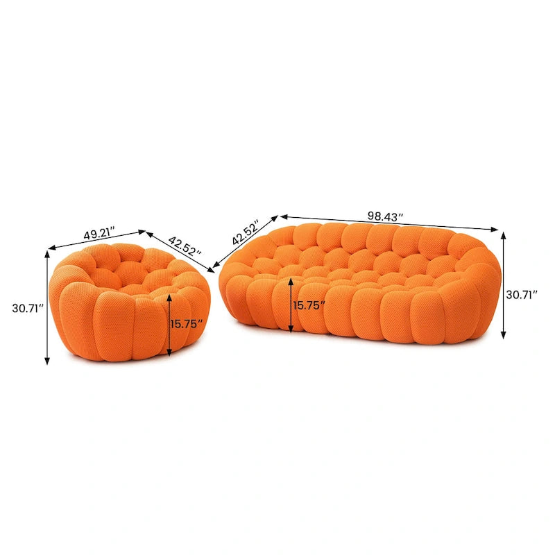 2er-Set 3D-Wabenstoff-Bubble-Sofas, 3-Sitzer-Sofa und Einzelsessel fürs Wohnzimmer