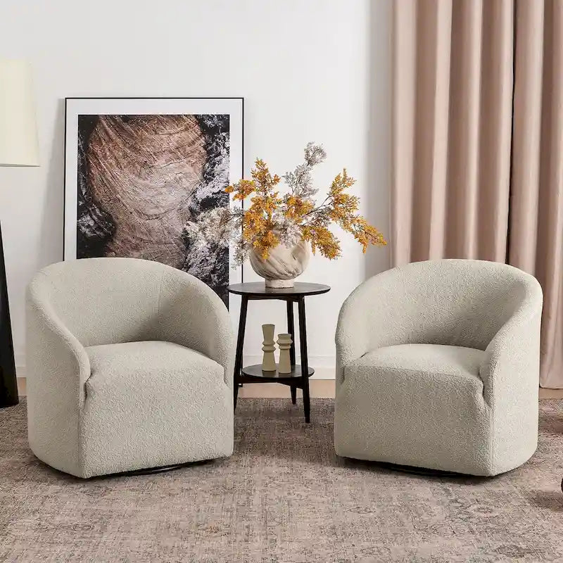 Fauteuil pivotant tonneau KINWELL 32 W rembourré en bouclé (lot de 2)