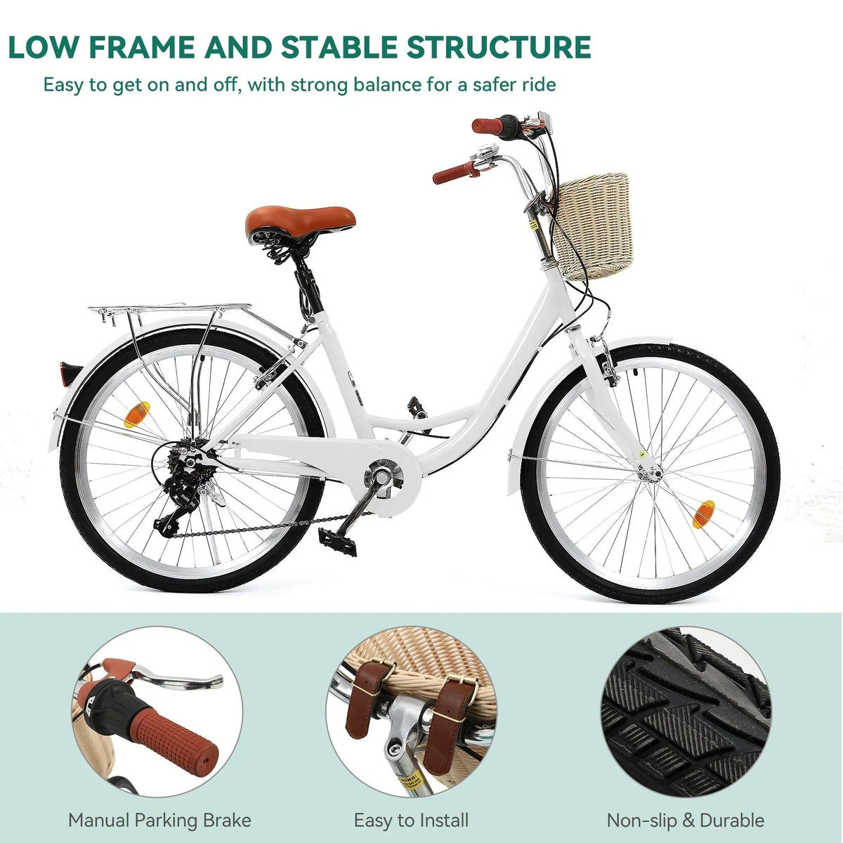 Vélo de ville Moasis24/ 26 à 7 vitesses, cadre ouvert réglable, vélo de déplacement