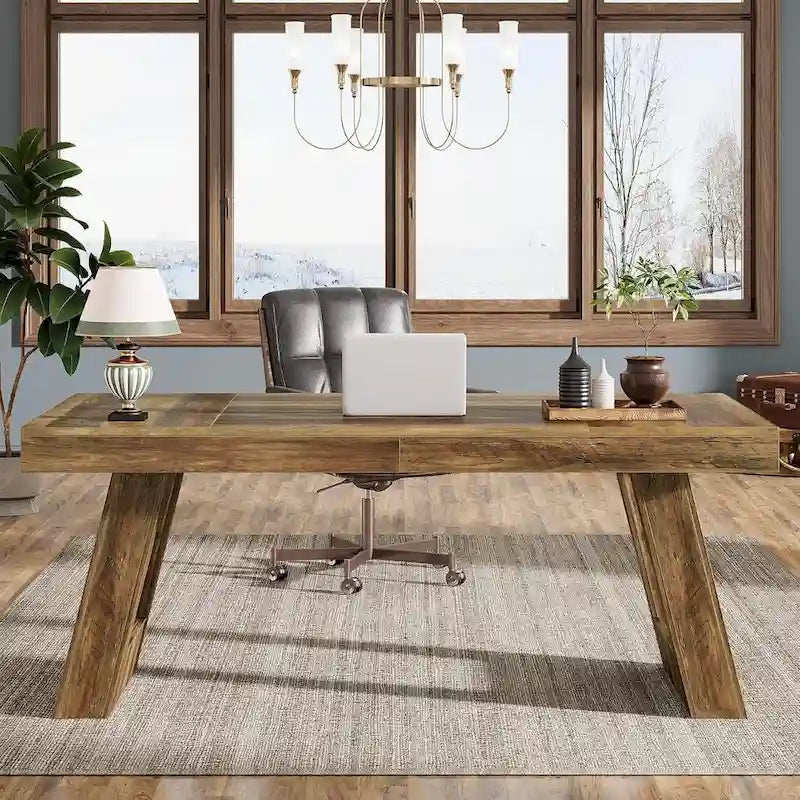 Bureau de direction en bois de 63 pouces, grand bureau informatique pour la maison