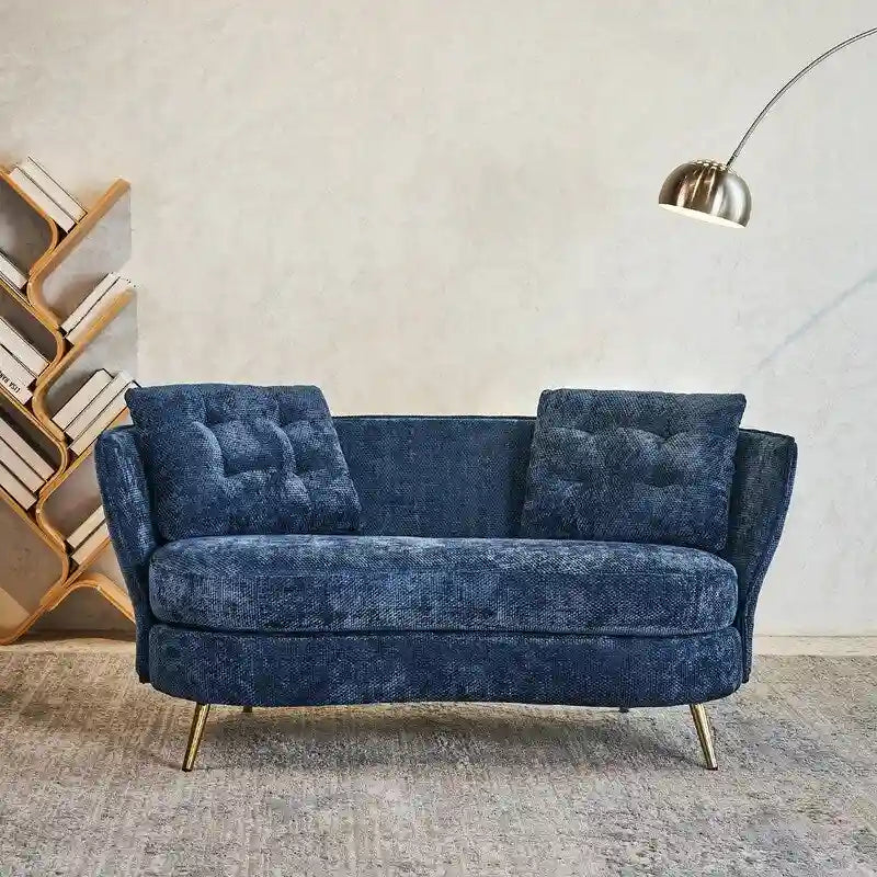 Gepolstertes Sofa mit goldfarbenen Metallbeinen, Club-Zweisitzer für Wohn- und Lesezimmer, Schlafzimmer, Apartment, kleine Räume und Wohnheime