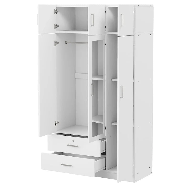 Armoire à 3 portes avec miroir, 2 tiroirs et placard supérieur