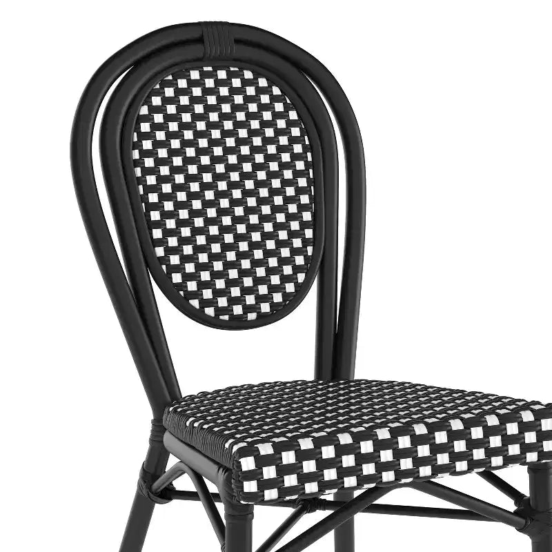 Flash Furniture Lourdes Bistro-Stapelstuhl im Thonet-Stil für den gewerblichen Innen- und Außenbereich, PE-Rattan und Aluminiumgestell