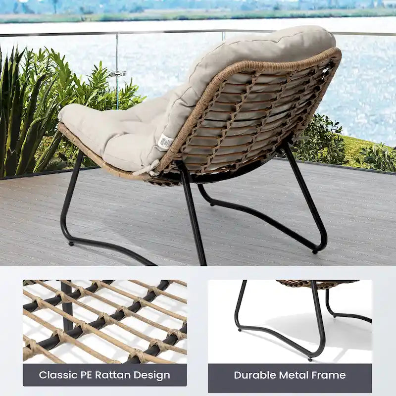 Papasan-Sessel aus PE-Rattan mit Kissen für drinnen und draußen