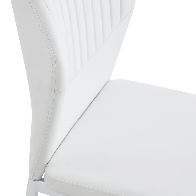 Luxuriöses, schlichtes Set aus 6 Esszimmerstühlen aus PU mit hoher Rückfederung und silbernen Metallbeinen, armlose Küchenstühle