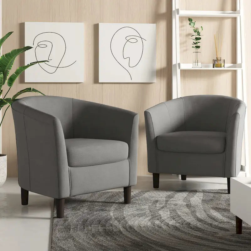 Lot de 2 fauteuils d’appoint modernes en lin, forme tonneau, fauteuils club