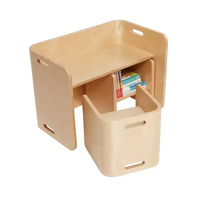 ECR4Kids Premium-Tisch- und Stuhlset aus gebogenem Holz, Kindermöbel, Natur, 3-teilig