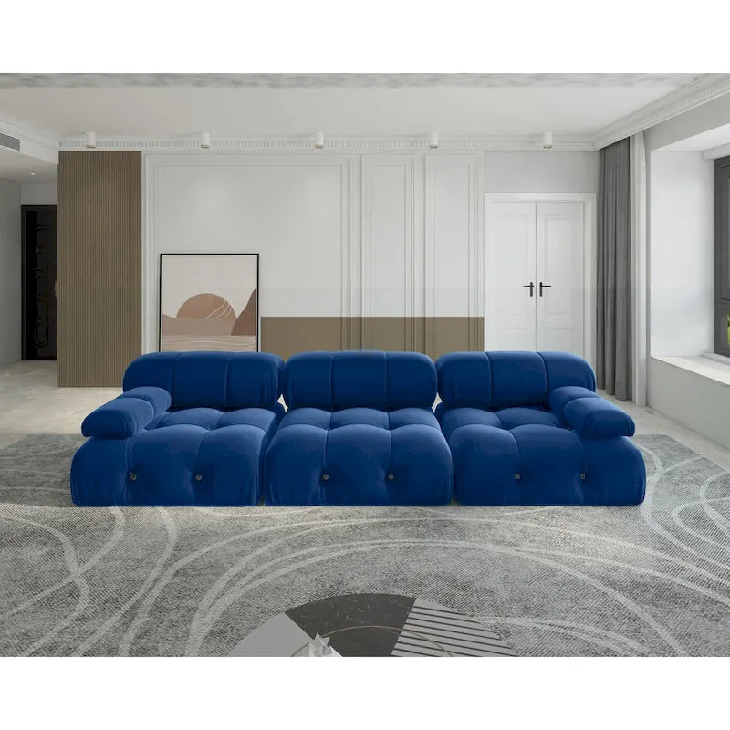Modulares Samtsofa mit 3 Sitzplätzen, beidseitig montierbar