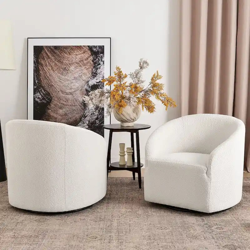 Fauteuil pivotant tonneau KINWELL 32 W rembourré en bouclé (lot de 2)