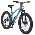 Bicicletta Okak da 24IN con pneumatici larghi e sospensione anteriore, mountain bike a 7 velocità con freno a disco e telaio in acciaio ad alto tenore di carbonio, bici da trail per gli spostamenti