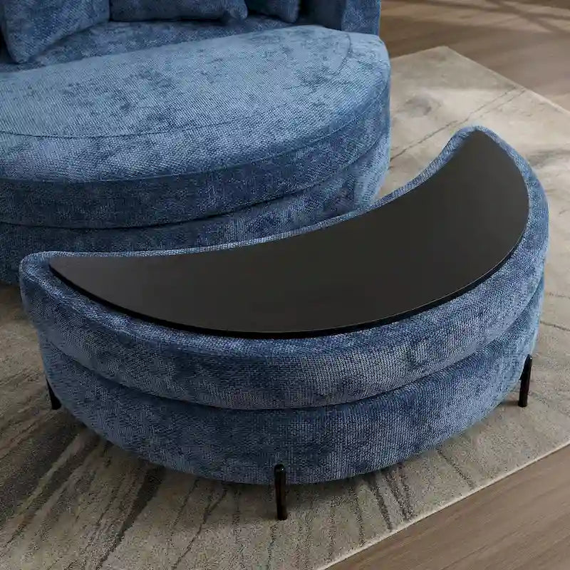 Fauteuil canapé moderne rond de style tonneau avec 5 coussins et pouf en option