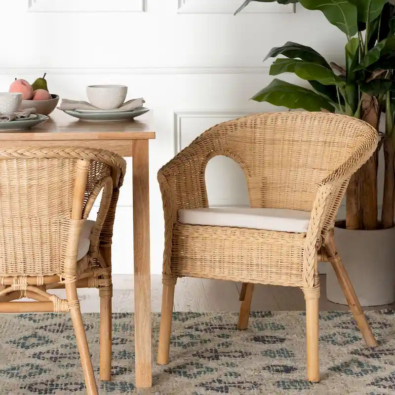 Sedia da pranzo Abbey in rattan naturale, stile boho moderno