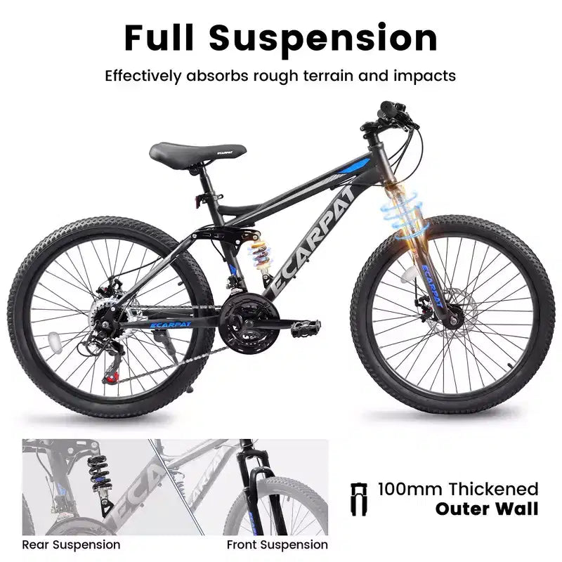 Mountain bike Okak da 26IN con freni a disco, bici per adulti a 21 velocità con telaio resistente e doppia ammortizzazione posteriore, per il ciclismo su strada in città