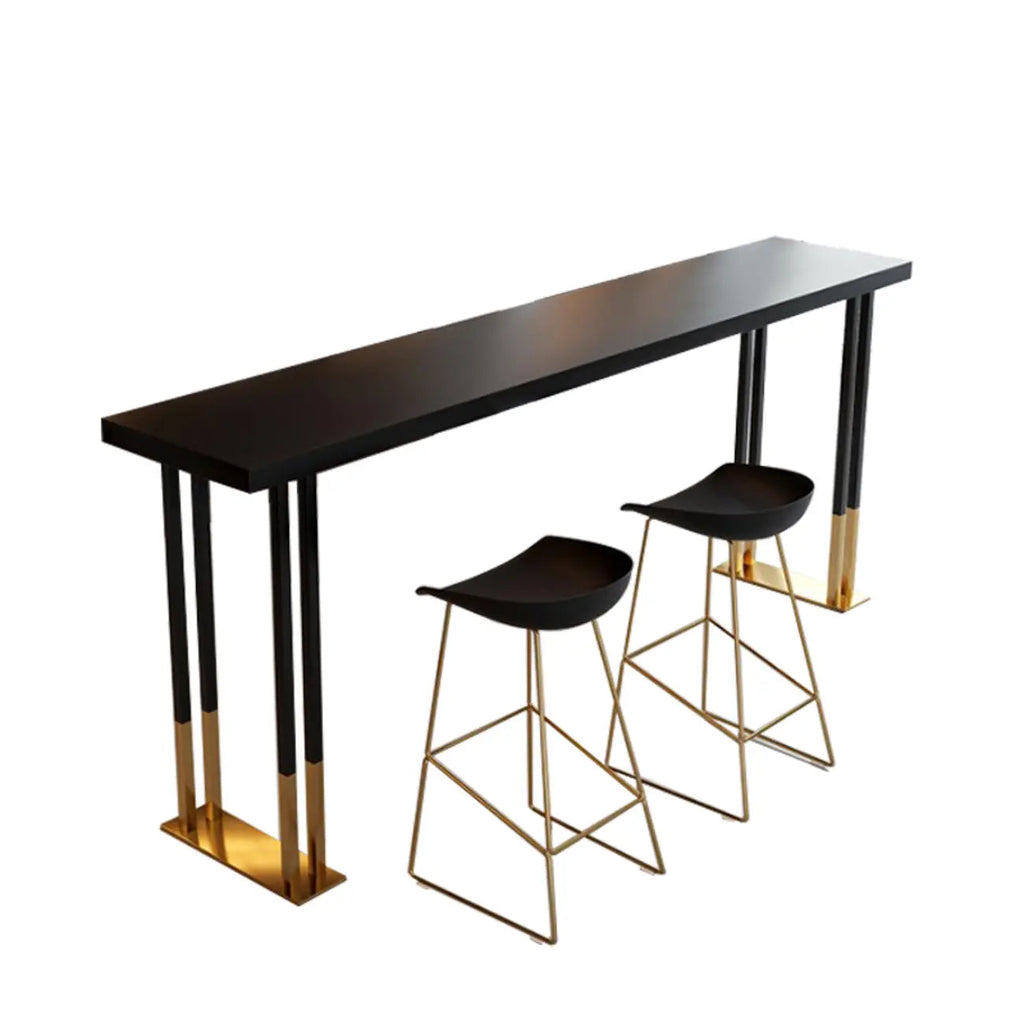 Luxe rechthoekige houten bartafel met gouden sledevoet om aan te dineren